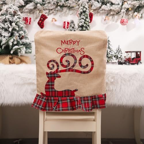 ZiStarlilife Weihnachtsstuhlhussen Weihnachten Elch bestickt Stuhlbezug Esszimmer Urlaub Dekoration 48 x 52 cm festliche Party Dekor für Standardstühle (2) von ZiStarlilife