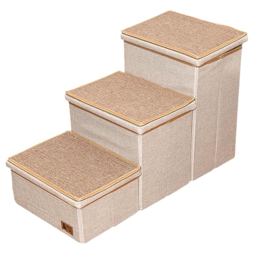 Ｚｉａｌｏｆｉ Hundetreppe Als Modulare Stufen Tierleiter Und Katzentreppe mit DREI Ebenen Die Als Separate Aufbewahrungsboxen Dienen für Mittelgroße Hunde Und Katze, Beige von Ｚｉａｌｏｆｉ