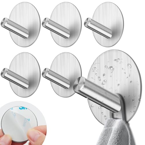 Ziamzra 6 Stück Handtuchhaken Ohne Bohren 45x30mm Klebehaken Edelstahl Runde Haken Selbstklebend Bad Klebehaken Badezimmer Haken Stark Kleiderhaken Selbstklebend für Küche Büro Bad Toilette von Ziamzra