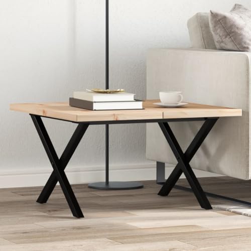 Couchtisch X-Gestell Massivholz Kiefer unbehandelt – Robuster Wohnzimmer Tisch aus pulverbeschichtetem Stahl, 60x60x40,5cm, langlebig, elegant & vielseitig für Ihr Zuhause. von Ziaphsol