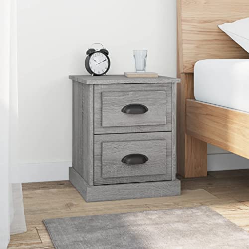 Nachttisch Grau Sonoma 39x39x47,5 cm, moderner Beistelltisch für Schlafzimmer und Wohnzimmer, langlebiger Holzwerkstoff Nachtschrank mit 2 Schubladen für Bücher und Zubehör von Ziaphsol