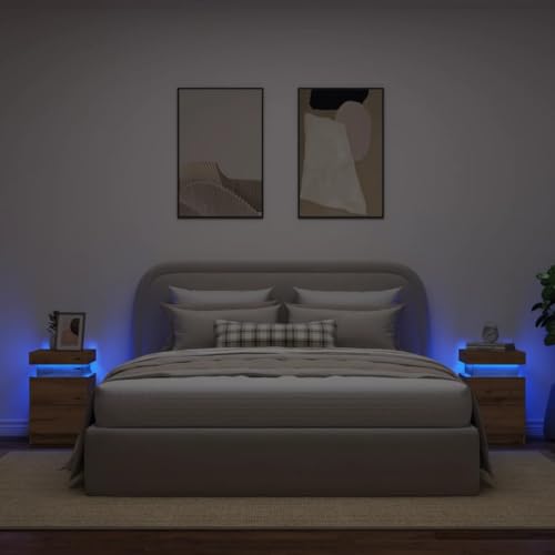Ziaphsol 2er-Set LED-Nachttische, Artisan-Eiche, 35x39x55 cm, mit Schublade, für Schlafzimmer, Wohnzimmer, Beistelltisch Ziaphsol 2er-Set LED-Nachttische, Artisan-Eiche, 35x39x55 cm, mit Schublade, für Schlafzimmer, Wohnzimmer, Beistelltisch von Ziaphsol