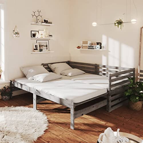 Ziaphsol Ausziehbares Tagesbett 2X(90x200) cm Grau aus Massivholz Kiefer, Multifunktions-Schlafsofa mit 2 Matratzen für Gästezimmer, Robustes Möbelstück von Ziaphsol