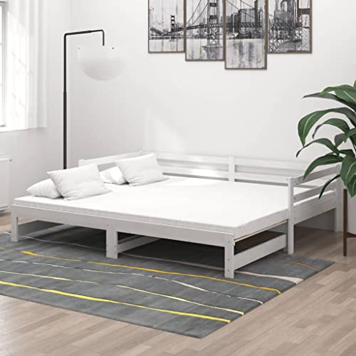 Ziaphsol Ausziehbares Tagesbett 2X(90x200) cm Weiß aus massivem Kiefernholz, multifunktionales Schlafsofa mit Zwei Matratzen für Gäste von Ziaphsol