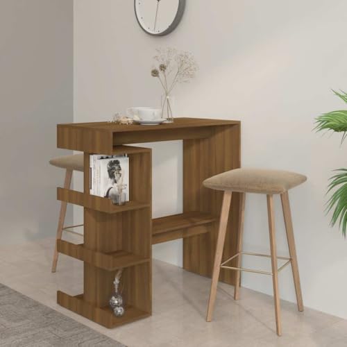 Ziaphsol Bartisch Stehtisch mit Regal, Braun Eiche Holzwerkstoff 100x50x101,5cm, Küchen Esstisch für kleine Räume, Stabiler Bistrotisch mit 3 Ablagen und Fußstütze. Ziaphsol Bartisch Stehtisch mit Regal, Braun Eiche Holzwerkstoff 100x50x101,5cm, Küchen Esstisch für kleine Räume, Stabiler Bistrotisch mit 3 Ablagen und Fußstütze. von Ziaphsol