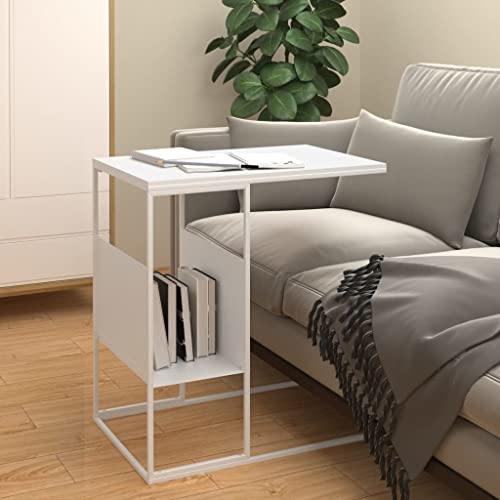 Ziaphsol Beistelltisch Weiß 55x36x59,5 cm, Holzwerkstoff, C-Design, Couchtisch mit Ablage, Wohnzimmertisch modern, vielseitig einsetzbar von Ziaphsol
