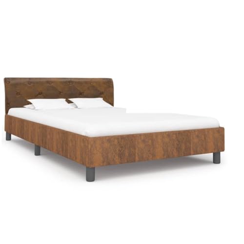 Ziaphsol Bettgestell Braun Wildleder-Optik, 140x200 cm, Holzrahmen mit Stahlbeinen, Robustes Schlafzimmer Möbel, Elegantes Plattform Bett von Ziaphsol