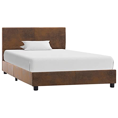 Ziaphsol Bettgestell Braun Wildleder-Optik 100x200 cm, MDF-Rahmen, Polsterbett mit bequemem Kopfteil, robuste Stahlbeine, Elegantes Schlafzimmer Möbel von Ziaphsol