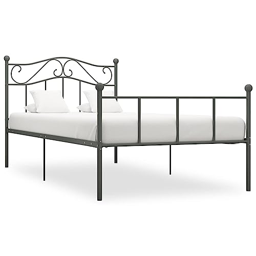 Ziaphsol Bettgestell Grau Metall 100x200 cm, Einzelbettrahmen robust, Schlafzimmer Möbel, modernes Design für Matratzen, komfortable Unterstützung von Ziaphsol