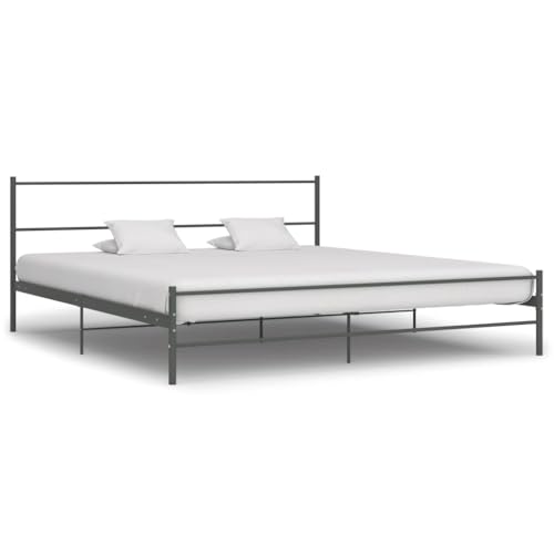 Ziaphsol Bettgestell Grau Metall 200x200 cm, Robustes Doppelbett mit Pulverbeschichtetem Rahmen, Kratzfestes Design für Schlafzimmer Möbel von Ziaphsol