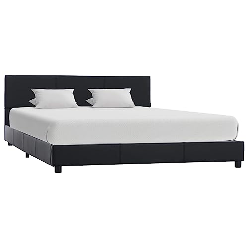 Ziaphsol Bettgestell Schwarz Kunstleder 140x200 cm, Elegantes Polsterbett mit Lattenrost, Robustes MDF-Möbel für Schlafzimmer, Stabiler Bettrahmen mit Stahlbeinen von Ziaphsol