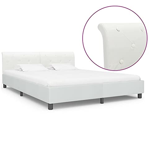 Ziaphsol Bettgestell Weiß Kunstleder 160 x 200 cm, Modernes Design, Robuster Holzrahmen mit Stahlbeinen, Elegantes Schlafzimmer Möbel von Ziaphsol