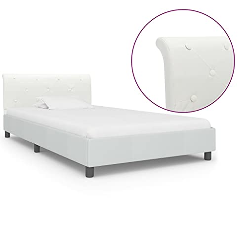 Ziaphsol Bettgestell Weiß Kunstleder 90 x 200 cm, Robustes Einzelbett mit Holzrahmen, MDF und Stahlbeinen, Elegantes Design für Schlafzimmer Möbel, Langlebig und Pflegeleicht von Ziaphsol