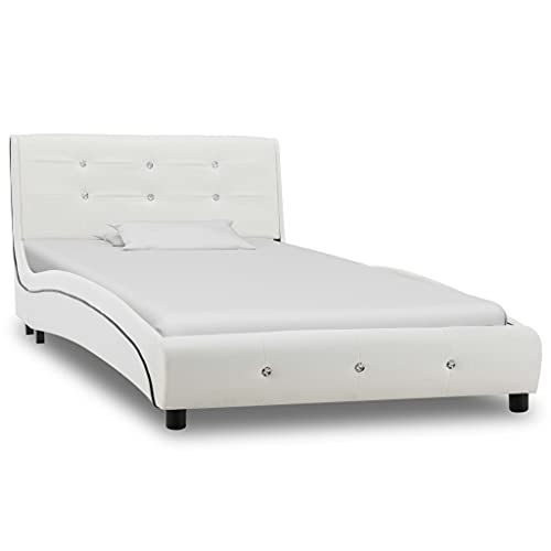 Ziaphsol Bettgestell Weiß Kunstleder 90x200 cm, Modernes Einzelbett mit robustem Eisenrahmen und Holzlattenrost, Stabile Plattform für Schlafzimmer Möbel von Ziaphsol