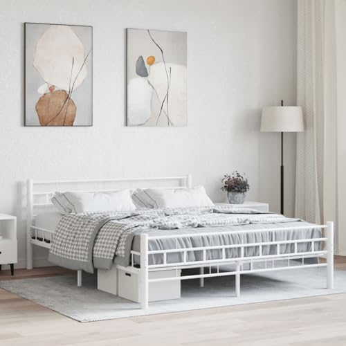 Ziaphsol Bettgestell Weiß Metall 160x200 cm Schlafzimmer Möbel, Stabiler Plattform Bettrahmen mit Sperrholzlatten, Elegantes Design für Komfort und Unterstützung von Ziaphsol