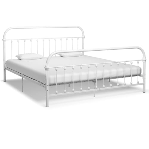 Ziaphsol Bettgestell Weiß Metall 180x200 cm, Robustes Doppelbett Rahmen, elegant Klassisch Schlafzimmer Möbel, stabile Plattform Bett Konstruktion für erholsamen Schlaf von Ziaphsol