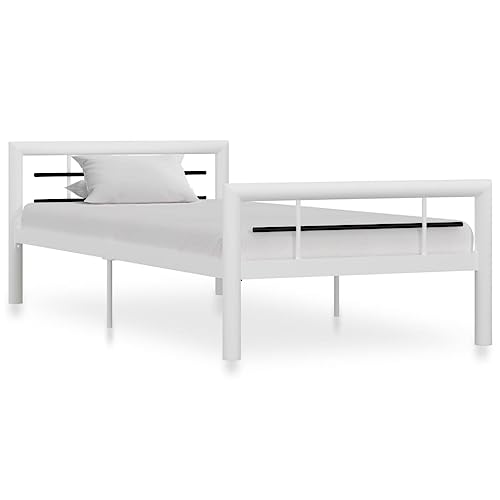 Ziaphsol Bettgestell Weiß und Schwarz, Metall, 100x200 cm, Robustes Schlafzimmer Möbel, Komfortables Einzelbett für erholsamen Schlaf von Ziaphsol