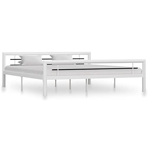 Ziaphsol Bettgestell Weiß und Schwarz Metall 180x200 cm, Robustes Doppelbett mit Lattenrost, modernes Schlafzimmer Möbel, einfache Montage von Ziaphsol
