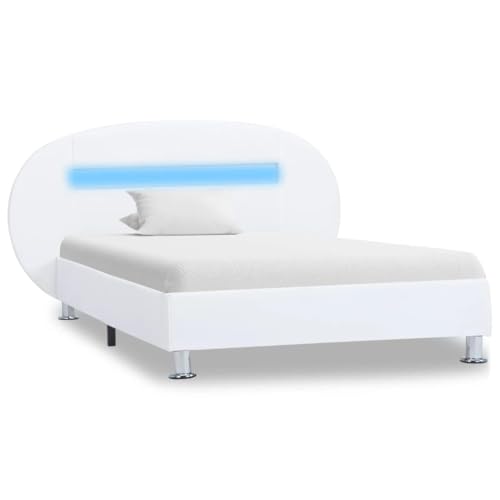 Ziaphsol Bettgestell mit LED-Beleuchtung, Weißes Kunstleder Polsterbett 100x200 cm, Modernes Schlafzimmer Möbel Bettrahmen für Komfort von Ziaphsol