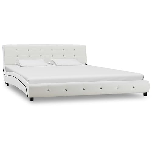 Ziaphsol Bettrahmen Weiß Kunstleder 160 x 200 cm, Modernes Design, Robuster Eisen- & Holzrahmen mit Stahlbeinen, Elegantes Schlafzimmer Möbelstück von Ziaphsol
