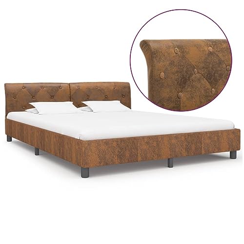 Ziaphsol Braun Veloursleder-Optik Bettgestell 180x200 cm, Robustes Doppelbett mit Stahlbeinen, eleganter Holzrahmen für Schlafzimmer Möbel von Ziaphsol