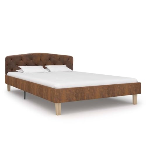 Ziaphsol Braun Wildleder-Optik Bettgestell 120x200 cm, Klassischer Plattform Bettrahmen mit robustem Holzrahmen, Stahlbeinen und Velour-Kunstleder Bezug, Schlafzimmer Möbel von Ziaphsol