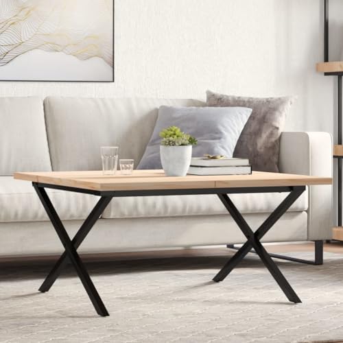 Ziaphsol Couchtisch 80x80x45,5cm Massivholz Kiefer X-Gestell, Quadratischer Wohnzimmer Tisch für stilvolle Einrichtung, robuster Kaffeetisch mit Stahlbeinen, langlebig und vielseitig nutzbar. von Ziaphsol