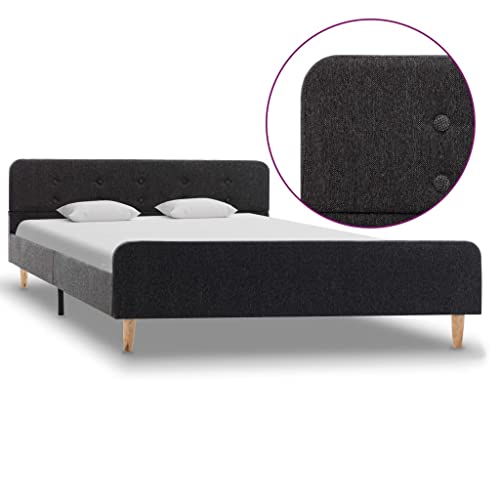 Ziaphsol Dunkelgraues Sackleinen Bettgestell 160x200 cm, Robustes Plattformbett mit Stahlbeinen, Elegantes Schlafzimmermöbel für Moderne Betten von Ziaphsol
