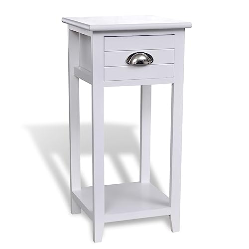 Ziaphsol Eleganter Nachttisch mit Einer Schublade und Ablage in Weiß, ideal als Beistelltisch für Schlafzimmer oder Wohnzimmer, aus robustem Paulownia-Holz gefertigt. von Ziaphsol