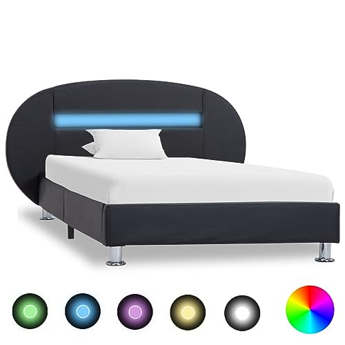Ziaphsol Elegantes Bettgestell 90x200 cm, Schwarz, gepolstert, Kunstleder, mit LED-Beleuchtung, Robustes Plattformbett für Schlafzimmer, inklusive Fernbedienung von Ziaphsol