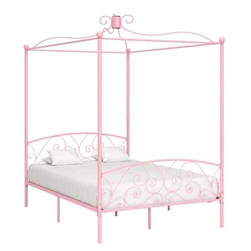 Ziaphsol Elegantes Himmelbett-Gestell Rosa Metall 140x200 cm mit Vorhangrahmen, Stabiler Bettrahmen für Schlafzimmer von Ziaphsol