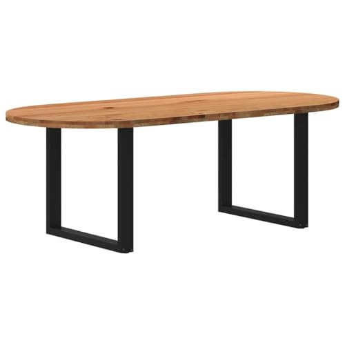 Ziaphsol Esstisch Hellbraun 220x100x74 cm Massivholz Eiche Oval, Robustes Esszimmer Tisch mit U-förmigen Stahlbeinen für 8-10 Personen von Ziaphsol