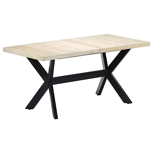Ziaphsol Esstisch Massivholz Mango Weiß 160x80x75 cm Moderner Esszimmertisch für Küche und Esszimmer, Robuster Küchentisch mit pulverbeschichtetem Stahlgestell, Industrieller Look von Ziaphsol