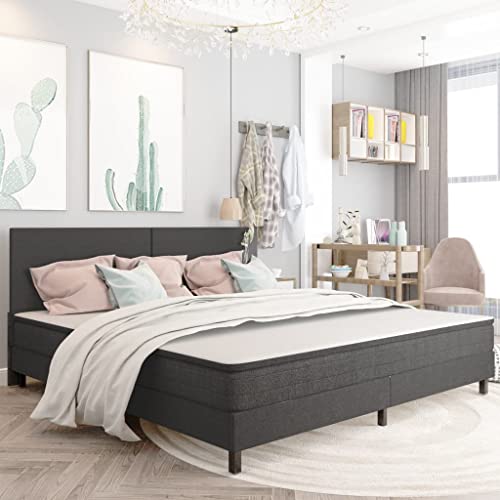 Ziaphsol Grau Boxspring-Bettgestell, 200x200 cm, Stabiler Metall-MDF-Rahmen, strapazierfähiger Stoff, modernes Design, ideal für Schlafzimmer-Möbel, langlebiges Bett für erholsamen Schlaf von Ziaphsol