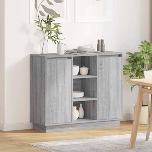 Ziaphsol Graues Sideboard mit LED-Beleuchtung, 90x32x75 cm, aus Holzwerkstoff, ideal als moderner Nachttisch oder Beistelltisch für Schlafzimmer Ziaphsol Graues Sideboard mit LED-Beleuchtung, 90x32x75 cm, aus Holzwerkstoff, ideal als moderner Nachttisch oder Beistelltisch für Schlafzimmer von Ziaphsol