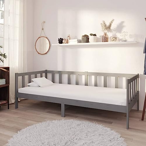 Ziaphsol Graues Tagesbett mit Matratze 90x200 cm, Kiefer Massivholz Schlafsofa für Gästezimmer, Robustes Bettgestell mit Komfort-Matratze, Multifunktionales Möbelstück von Ziaphsol