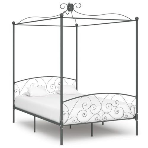 Ziaphsol Himmelbett-Gestell Grau Metall 140 x 200 cm, Robustes Plattformbett für Schlafzimmer, Elegantes Design mit Vorhang-Option, Langlebiges Bettgestell von Ziaphsol
