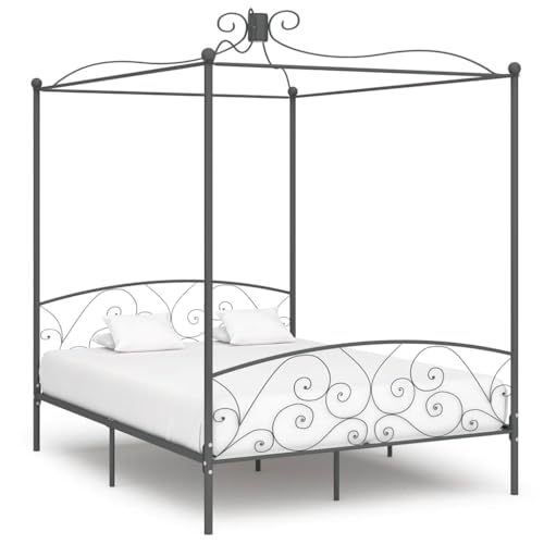 Ziaphsol Himmelbett-Gestell Grau Metall 180 x 200 cm, Robustes Schlafzimmer Möbel, Elegantes Plattformbett Design, für Vorhänge geeignet, Stabiler Bettrahmen von Ziaphsol
