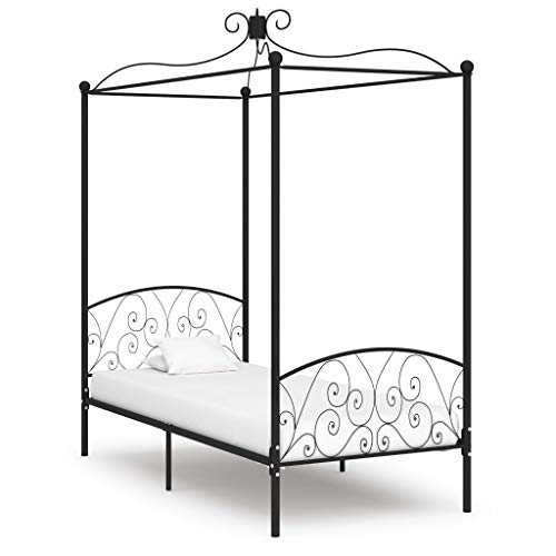 Ziaphsol Himmelbett-Gestell Schwarz Metall, 100 x 200 cm, Robustes Bettgestell für Schlafzimmer, Elegantes Design mit Oberrahmen für Vorhänge oder Moskitonetz von Ziaphsol