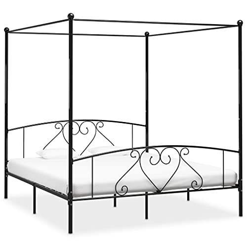 Ziaphsol Himmelbett-Gestell Schwarz Metall, 200x200 cm, Robustes Bettgestell für Schlafzimmer, Elegantes Design mit Vorhangrahmen, Langlebige Konstruktion von Ziaphsol