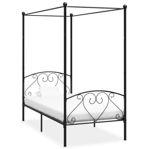 Ziaphsol Himmelbett-Gestell Schwarz Metall 90 x 200 cm, Robustes Einzelbett für Schlafzimmer, klassisches Design mit Vorhangrahmen für Privatsphäre von Ziaphsol