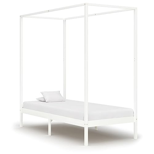 Ziaphsol Himmelbett-Gestell Weiß Massivholz Kiefer 100x200 cm, Robustes Bettgestell mit Lattenrost, Elegantes Design für Schlafzimmer Möbel von Ziaphsol