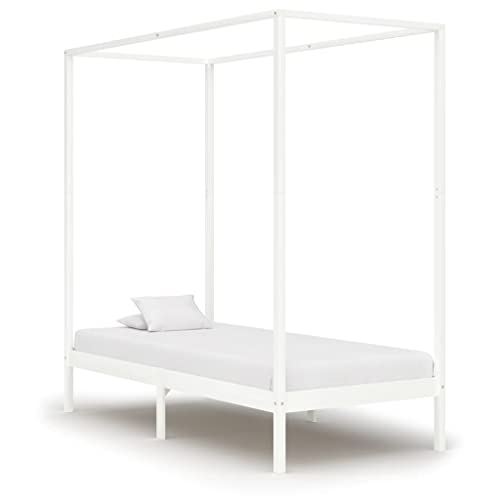 Ziaphsol Himmelbett-Gestell Weiß Massivholz Kiefer 90 x 200 cm, Elegantes Schlafzimmer-Möbel mit Robustem Lattenrost, Für Erwachsene und Jugendliche, Langlebiges Plattformbett von Ziaphsol