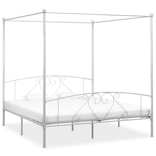 Ziaphsol Himmelbett-Gestell Weiß Metall 180 x 200 cm, Robustes Bettgestell für Schlafzimmer, Elegantes Design, langlebige Konstruktion, einfacher Aufbau von Ziaphsol