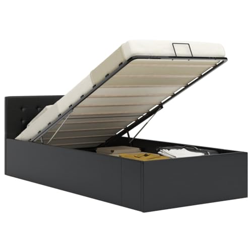 Ziaphsol Hydraulisches Stauraumbett Schwarz aus Kunstleder 90x200 cm, Modernes Einzelbett mit Gasdruckfeder-Hebemechanismus, Robuster MDF-Rahmen für Schlafzimmer Möbel von Ziaphsol