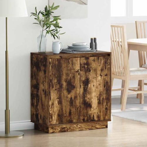 Ziaphsol LED Sideboard Räuchereiche 71x34,5x75 cm, Holzwerkstoff Nachtschrank mit 2 Türen, Kompaktes Beistelltisch für Schlafzimmer von Ziaphsol