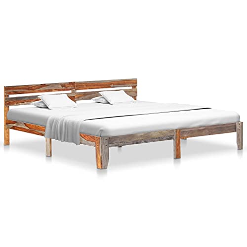 Ziaphsol Massivholz-Doppelbett 200x200 cm, Grau lackiertes Kiefernholz-Bettgestell, Robuster Plattform-Bettrahmen für Schlafzimmer-Möbel, Elegantes Design ohne Matratze von Ziaphsol