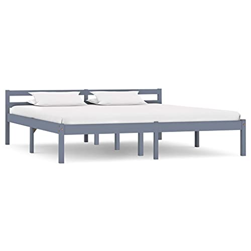 Ziaphsol Massivholz Kiefer Bettrahmen Grau 180x200 cm, Robustes Doppelbett Gestell für Erwachsene, modernes Schlafzimmer Möbel, langlebiges Plattformbett mit Lattenrost von Ziaphsol