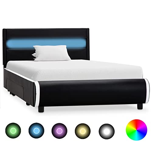 Ziaphsol Modernes Bettgestell 100x200 cm Schwarz Kunstleder mit LED-Beleuchtung, 2 Schubladen, Robuster Eisenrahmen, Elegantes Schlafzimmer Möbel von Ziaphsol