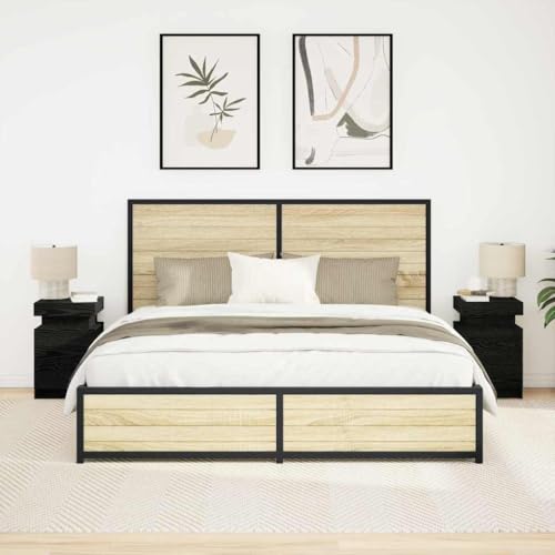 Ziaphsol Modernes Nachttisch-Set mit integrierten LED-Leuchten, 2 Stück, Schwarz Eiche, 35x39x55 cm, ideal als stilvoller Beistelltisch für Schlafzimmer von Ziaphsol